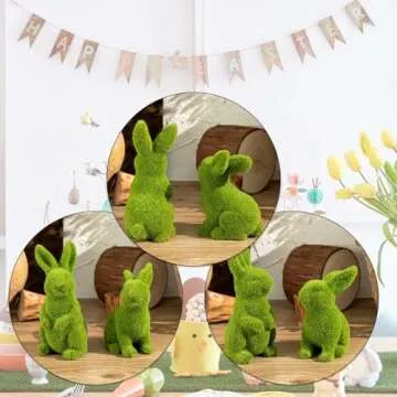 SafeSir 2 PCS Moss Bunny Decorative Figurines Flocked Resin Easter Bunny Decor Green Moss Bunnies for Spring Indoor Table and Bookshelf Decorations Home Rabbit Decorations(Small)