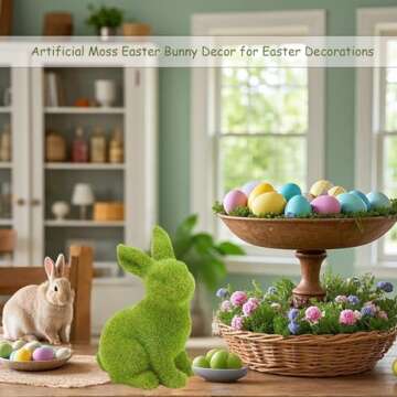 SafeSir 2 PCS Moss Bunny Decorative Figurines Flocked Resin Easter Bunny Decor Green Moss Bunnies for Spring Indoor Table and Bookshelf Decorations Home Rabbit Decorations(Small)