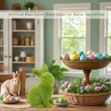 SafeSir 2 PCS Moss Bunny Decorative Figurines Flocked Resin Easter Bunny Decor Green Moss Bunnies for Spring Indoor Table and Bookshelf Decorations Home Rabbit Decorations(Small)