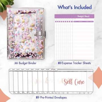 SOUL MAMA Budget Binder with Zipper Envelopes - Glitter Money Organizer for Cash, A6 Binder Cash Envelopes for Budgeting, Money Saving Binder with Rose Gold Pre-Printed Stickers