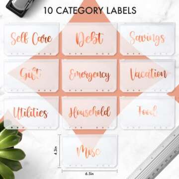 SOUL MAMA Budget Binder with Zipper Envelopes - Glitter Money Organizer for Cash, A6 Binder Cash Envelopes for Budgeting, Money Saving Binder with Rose Gold Pre-Printed Stickers