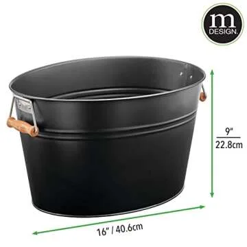 mDesign Large Metal Party Beverage Tub with Bamboo Handles