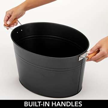 mDesign Large Metal Party Beverage Tub with Bamboo Handles