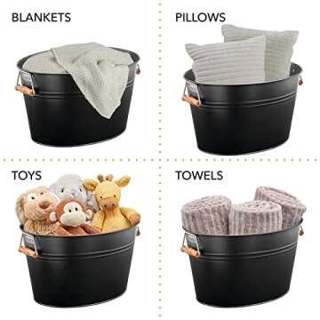 mDesign Large Metal Party Beverage Tub with Bamboo Handles