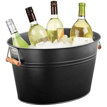 mDesign Large Metal Party Beverage Tub with Bamboo Handles