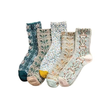SOLY HUX Womens 5 Packs Crew Floral Embroidered Socks Cute Vintage Casual Multi Floral One-Size