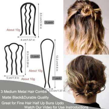 7 Pcs Metal Hair Side Combs Hair Fork Clip Teeth Hair Pin Stick for Updo Bun, U Shape Hair Combs for...