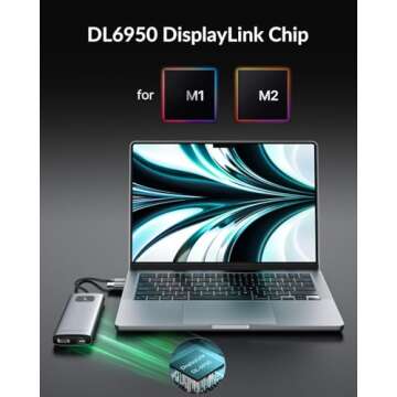 GiGimundo LK10 DisplayLink Docking Station Dual Monitor 4K 60Hz for M1/M2/M3 MacBook Air/Pro, Portable DisplayLink Adapter with 3xUSB3.2 Port, 2xHDMI, 2xDP, PD100W, Ethernet, Audio, Gray