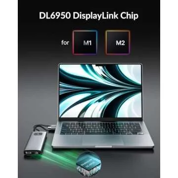 GiGimundo LK10 DisplayLink Docking Station Dual Monitor 4K 60Hz for M1/M2/M3 MacBook Air/Pro, Portable DisplayLink Adapter with 3xUSB3.2 Port, 2xHDMI, 2xDP, PD100W, Ethernet, Audio, Gray