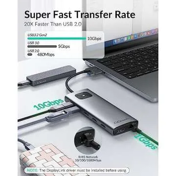 GiGimundo LK10 DisplayLink Docking Station Dual Monitor 4K 60Hz for M1/M2/M3 MacBook Air/Pro, Portable DisplayLink Adapter with 3xUSB3.2 Port, 2xHDMI, 2xDP, PD100W, Ethernet, Audio, Gray