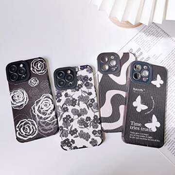 INJPCUCA Designed for iPhone 14 Pro Max Case Cute Wave Pattern Design Black Protective Case for Women Girls PU Leather Silicone Slim Shockproof Cover for iPhone 14 Pro Max 6.7", Beige White