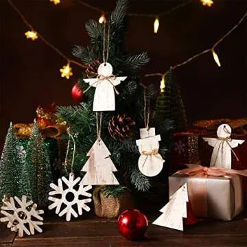 Blulu 24 Mixed Wooden Angel Ornaments for Christmas Decor