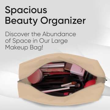 Large Makeup Bag, Nylon Makeup Pouch, Make Up Bag, Cosmetic Bag, Makeup Case, Travel Makeup Bag, Cosmetic Travel Bag, Makeup Bag Travel Cosmetic Bag, Makeup Organizer Bag, Beige Makeup Bag Large Pouch