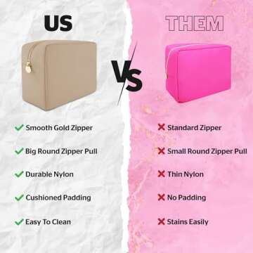 Large Makeup Bag, Nylon Makeup Pouch, Make Up Bag, Cosmetic Bag, Makeup Case, Travel Makeup Bag, Cosmetic Travel Bag, Makeup Bag Travel Cosmetic Bag, Makeup Organizer Bag, Beige Makeup Bag Large Pouch