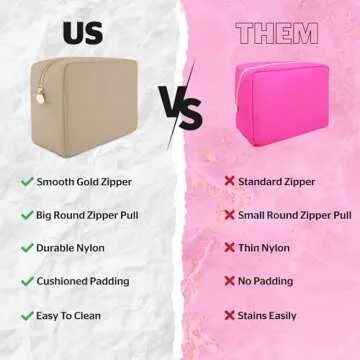 Large Makeup Bag, Nylon Makeup Pouch, Make Up Bag, Cosmetic Bag, Makeup Case, Travel Makeup Bag, Cosmetic Travel Bag, Makeup Bag Travel Cosmetic Bag, Makeup Organizer Bag, Beige Makeup Bag Large Pouch