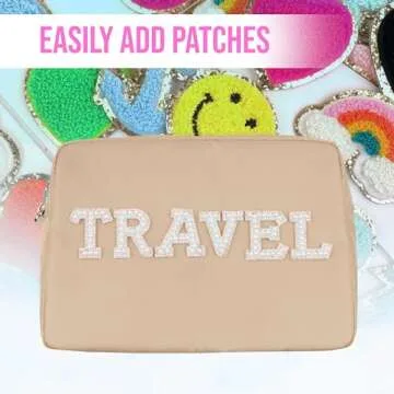 Large Makeup Bag, Nylon Makeup Pouch, Make Up Bag, Cosmetic Bag, Makeup Case, Travel Makeup Bag, Cosmetic Travel Bag, Makeup Bag Travel Cosmetic Bag, Makeup Organizer Bag, Beige Makeup Bag Large Pouch