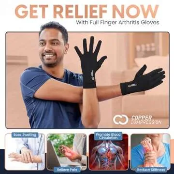 Copper Compression Full Finger Arthritis Gloves - Palm Grips - Touch Screen Fingertips - Compression...