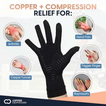 Copper Compression Full Finger Arthritis Gloves for Pain Relief