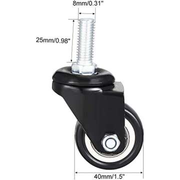 GXYY uoboeuq 1.5 Inch Swivel Caster Wheels PU 360 Degree Threaded Stem Caster Wheel M8 x 25mm, 330lb Total Load Capacity, Pack of 4