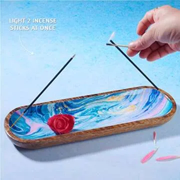 Folkulture Incense Holder or Incense Burner, Incense Holder for Sticks, Ash Catcher or Insence-Stick Holder or Insence Tray for Table Decor, 12-inch Long and 4-inch Wide, Mango Wood, Galaxy