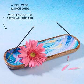 Folkulture Incense Holder or Incense Burner, Incense Holder for Sticks, Ash Catcher or Insence-Stick Holder or Insence Tray for Table Decor, 12-inch Long and 4-inch Wide, Mango Wood, Galaxy