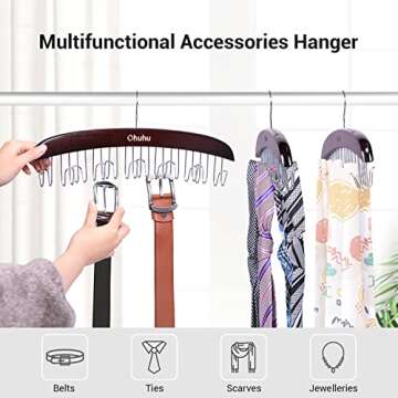 Belt Hanger Organizer for Closet: Ohuhu 12 Hooks Max 36 Belts Tie Rack Wooden Belt Holder for Storag...