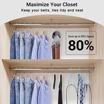 Belt Hanger Organizer for Closet: Ohuhu 12 Hooks Max 36 Belts Tie Rack Wooden Belt Holder for Storage 360 Degree Rotating Space Saver Organizer for Men Women Belt Tie Scarf Tank Top Accessories-2 Pack