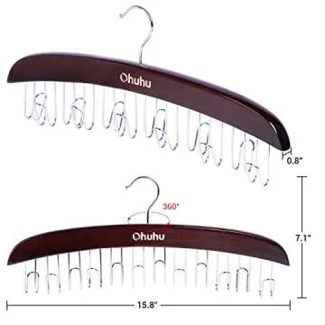 Belt Hanger Organizer for Closet: Ohuhu 12 Hooks Max 36 Belts Tie Rack Wooden Belt Holder for Storage 360 Degree Rotating Space Saver Organizer for Men Women Belt Tie Scarf Tank Top Accessories-2 Pack