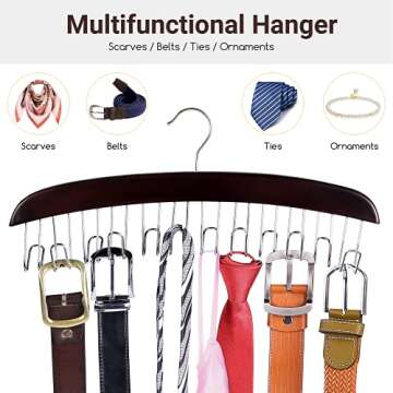 Belt Hanger Organizer for Closet: Ohuhu 12 Hooks Max 36 Belts Tie Rack Wooden Belt Holder for Storage 360 Degree Rotating Space Saver Organizer for Men Women Belt Tie Scarf Tank Top Accessories-2 Pack