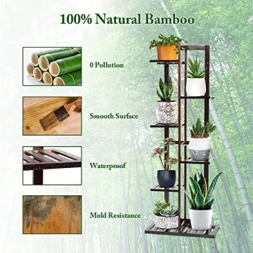 Plant Stands for Indoor Multiple, 6 Tier 7 Potted Plant Shelf, 46 Inch Tall Corner Plant Holder for Living Room, Bamboo Plant Display Rack Adjustable for House Balcony