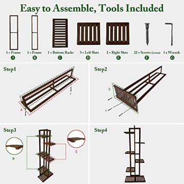 Plant Stands for Indoor Multiple, 6 Tier 7 Potted Plant Shelf, 46 Inch Tall Corner Plant Holder for Living Room, Bamboo Plant Display Rack Adjustable for House Balcony