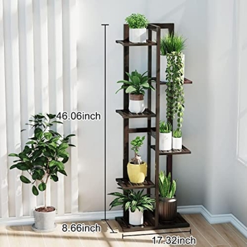 Plant Stands for Indoor Multiple, 6 Tier 7 Potted Plant Shelf, 46 Inch Tall Corner Plant Holder for Living Room, Bamboo Plant Display Rack Adjustable for House Balcony