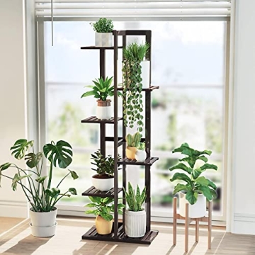 Plant Stands for Indoor Multiple, 6 Tier 7 Potted Plant Shelf, 46 Inch Tall Corner Plant Holder for Living Room, Bamboo Plant Display Rack Adjustable for House Balcony