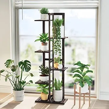 Plant Stands for Indoor Multiple, 6 Tier 7 Potted Plant Shelf, 46 Inch Tall Corner Plant Holder for Living Room, Bamboo Plant Display Rack Adjustable for House Balcony