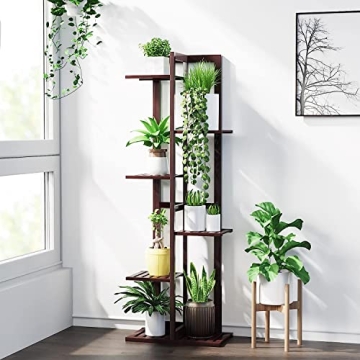 Plant Stands for Indoor Multiple, 6 Tier 7 Potted Plant Shelf, 46 Inch Tall Corner Plant Holder for Living Room, Bamboo Plant Display Rack Adjustable for House Balcony