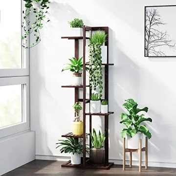 Plant Stands for Indoor Multiple, 6 Tier 7 Potted Plant Shelf, 46 Inch Tall Corner Plant Holder for Living Room, Bamboo Plant Display Rack Adjustable for House Balcony