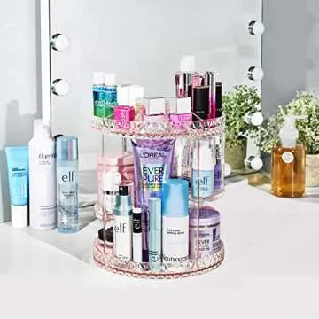 Sorbus 360 Rotating Makeup Organizer - Spinning Acrylic cosmetics organizer, Adjustable Shelves for Make Up, Perfume & Toiletries for Vanity, Bathroom, Bedroom, Closet [Pink]