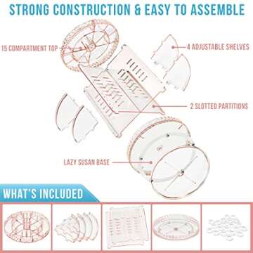 Sorbus 360 Rotating Makeup Organizer - Spinning Acrylic cosmetics organizer, Adjustable Shelves for Make Up, Perfume & Toiletries for Vanity, Bathroom, Bedroom, Closet [Pink]