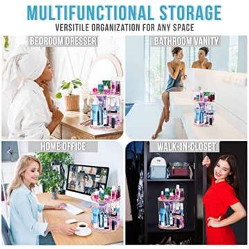 Sorbus 360 Rotating Makeup Organizer - Spinning Acrylic cosmetics organizer, Adjustable Shelves for Make Up, Perfume & Toiletries for Vanity, Bathroom, Bedroom, Closet [Pink]