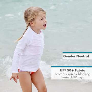 SwimZip Little Boys' Long Sleeve Rashguard Zipper UPF 50+,White,12-18 Months