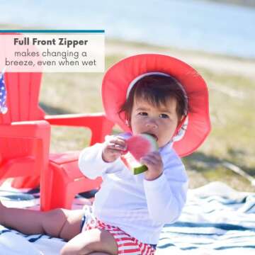 SwimZip Little Boys' Long Sleeve Rashguard Zipper UPF 50+,White,12-18 Months