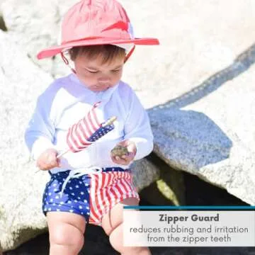 SwimZip Little Boys' Long Sleeve Rashguard Zipper UPF 50+,White,12-18 Months