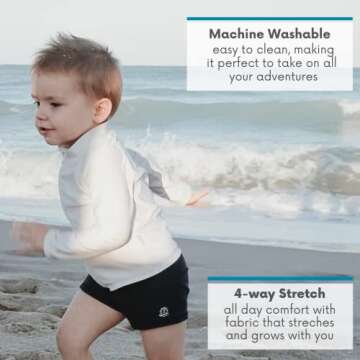 SwimZip Little Boys' Long Sleeve Rashguard Zipper UPF 50+,White,12-18 Months