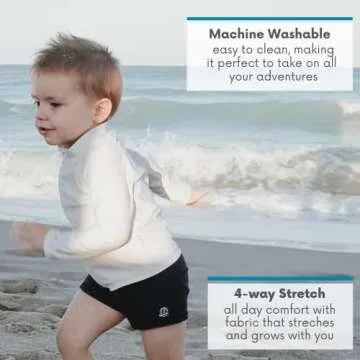 SwimZip Little Boys' Long Sleeve Rashguard Zipper UPF 50+,White,12-18 Months