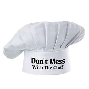 Hyzrz Funny Chef Hat - Don't Mess with The Chef - Adjustable Kitchen Cooking Hat for Men & Women (Wh...