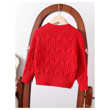 Floerns Toddler Girl's Cute 3D Bow Decor Long Sleeve Sweater Cable Knit Pullover Top Red 4Y