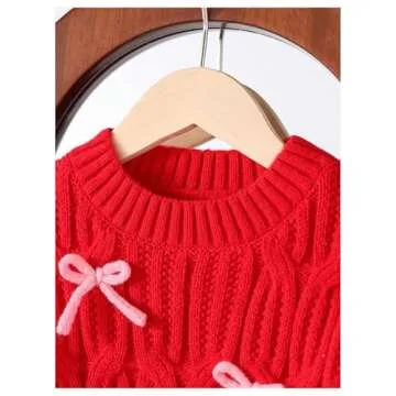 Floerns Toddler Girl's Cute 3D Bow Decor Long Sleeve Sweater Cable Knit Pullover Top Red 4Y