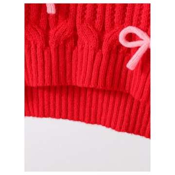 Floerns Toddler Girl's Cute 3D Bow Decor Long Sleeve Sweater Cable Knit Pullover Top Red 4Y
