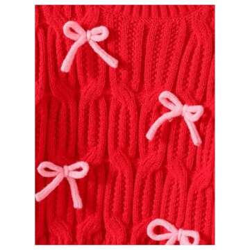 Floerns Toddler Girl's Cute 3D Bow Decor Long Sleeve Sweater Cable Knit Pullover Top Red 4Y