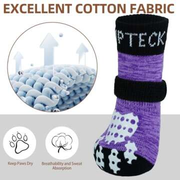 PUPTECK Anti-Slip Dog Socks with Double Sides Grips for Small Medium Large Dogs Hardwood Floors Prevents Licking, Dog Shoes for Hot Pavement Traction Control Paw Protector for Senior Dogs, Purple S